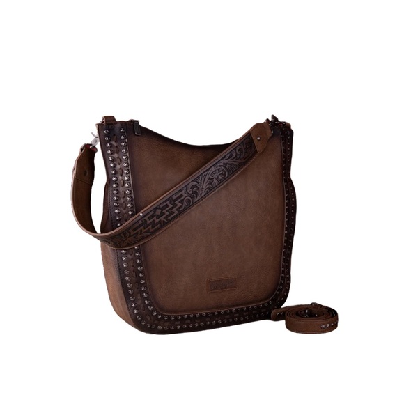 Wrangler Ladies Rivets Concealed Carry Oversize Coffee Hobo Crossbody - Picture 1 of 10
